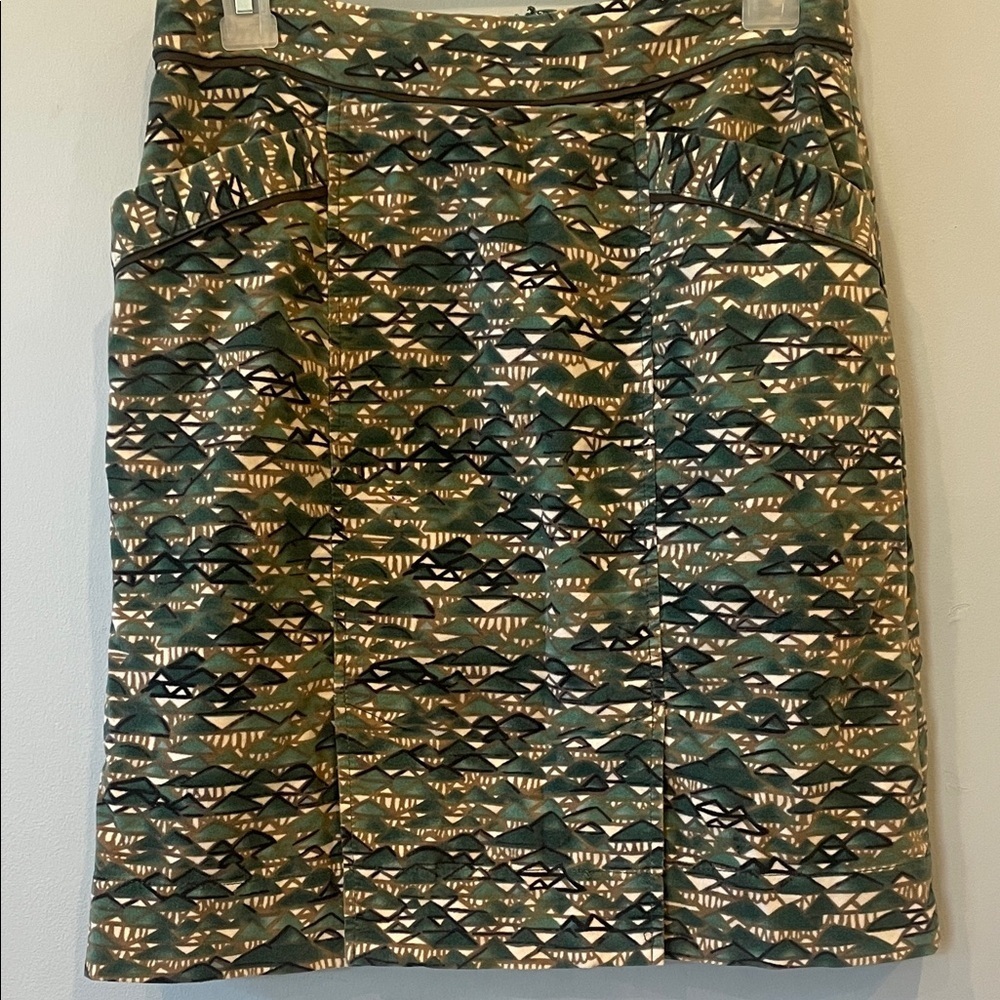 Printed Green A-Line Skirt - Casual Women's Skirt velvet size 0 like new